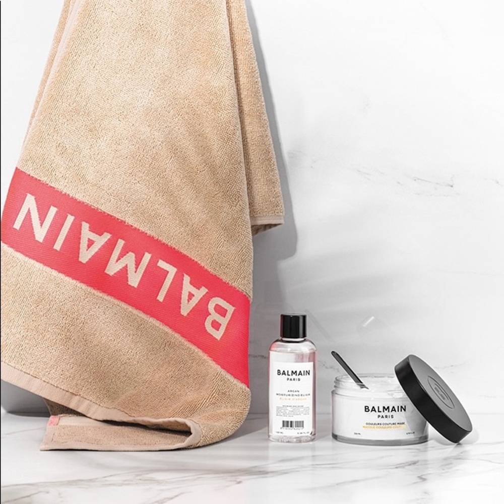 BALMAIN PARIS HAIR COUTURE LIMITED EDITION HAIR SPA TOWEL NEON PINK LOGO NEW